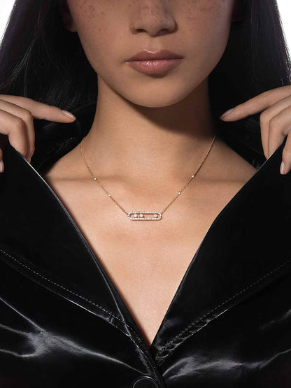 Dancing Diamond Pendant Necklace Adjustable Chain 16-18 Inches Gold Silver Rose Gold Plated Steel Delicate Everyday Jewelry for Women