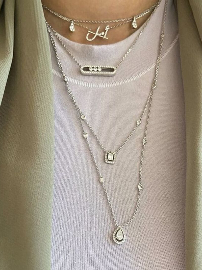 Dancing Diamond Pendant Necklace Adjustable Chain 16-18 Inches Gold Silver Rose Gold Plated Steel Delicate Everyday Jewelry for Women