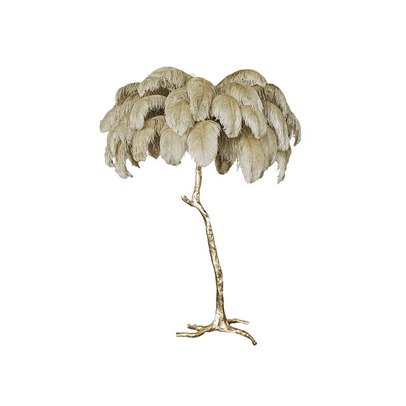Tropical Feather Standing Lamp 63 in Tall Palm Tree Style Ambient Floor Light for Bedroom Living Room Decorative Accent Lighting