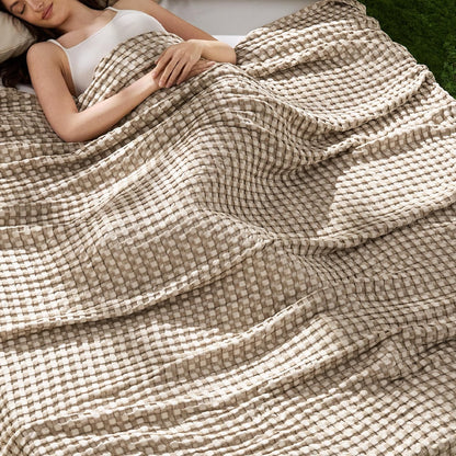 Cozy Haven | Manta de nido de abeja refrescante para cama queen, de algodón y bambú ligero | Manta de verano suave para personas calurosas