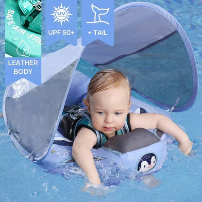 Inflatable Baby Float with Sun Canopy UPF 50+ for Pool Beach Water Play Safe Supportive Seat Ring for Infants Toddlers Ages 6-36 Months