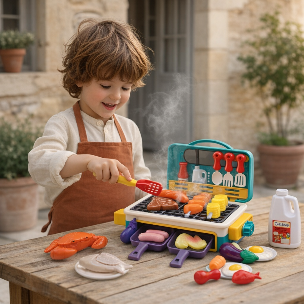 Mi primera barbacoa | Set de parrilla de juguete para niños con comida que cambia de color y efecto de humo | Divertido juego de roles para pequeños parrilleros