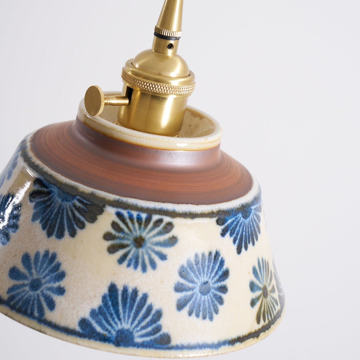 Handcrafted Ceramic Hanging Light with Floral Pattern 7 Inch Adjustable Overhead Fixture for Kitchen Island Dining Table Breakfast Nook Bras
