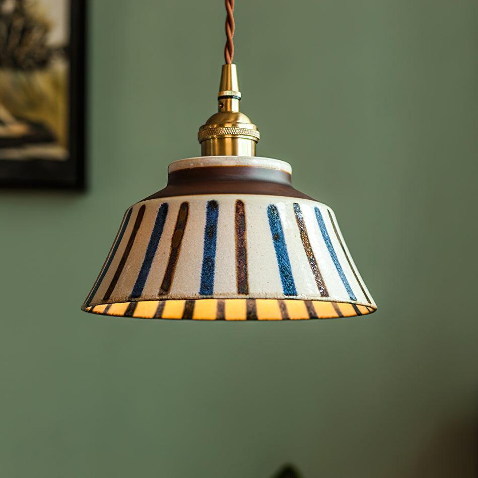 Handcrafted Ceramic Hanging Light with Floral Pattern 7 Inch Adjustable Overhead Fixture for Kitchen Island Dining Table Breakfast Nook Bras