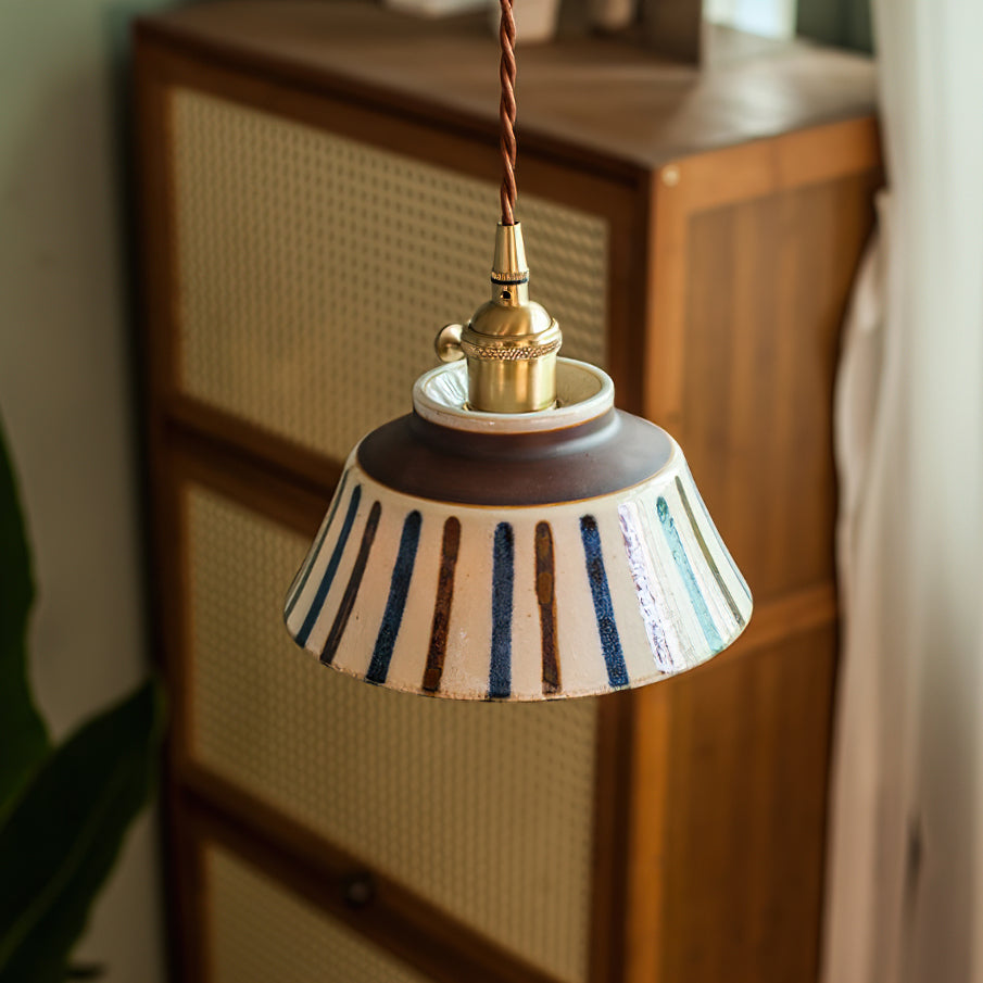 Handcrafted Ceramic Hanging Light with Floral Pattern 7 Inch Adjustable Overhead Fixture for Kitchen Island Dining Table Breakfast Nook Bras