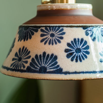 Handcrafted Ceramic Hanging Light with Floral Pattern 7 Inch Adjustable Overhead Fixture for Kitchen Island Dining Table Breakfast Nook Bras