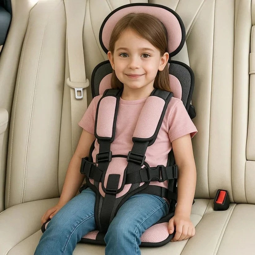 Portable Child Safety Harness Seat for Travel with 5-Point System Gray Foldable Booster for Taxis Rental Cars Everyday Outings Toddlers Kids