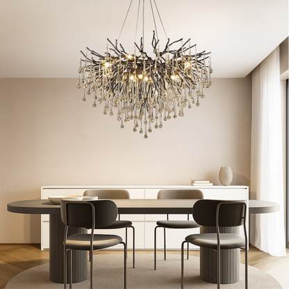 Adjustable Crystal Chandelier Fixture LED Hanging Light 24-47 Inch Diameter Modern Aluminum Suspended Lamp for Dining Tables High Ceilings