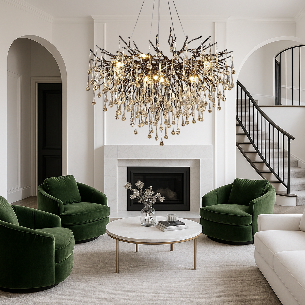 Adjustable Crystal Chandelier Fixture LED Hanging Light 24-47 Inch Diameter Modern Aluminum Suspended Lamp for Dining Tables High Ceilings