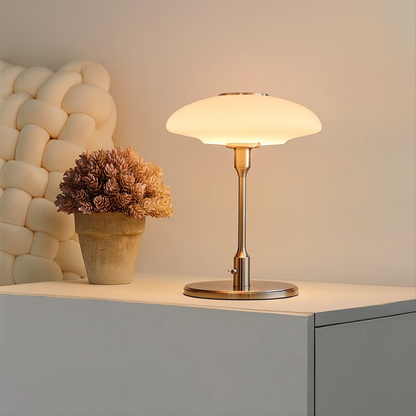 Glass Sphere Desk Lamp 12 in Metal Base E14 Socket 3000K Glow Nightstand Study Office Bedroom Ambient Light