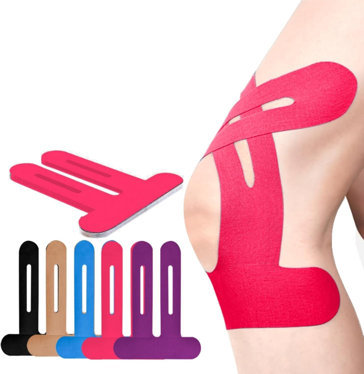 Pre-Cut Knee Support Tape for Sports | Breathable Athletic Kinesiology Brace | Elastic Joint Stabilizer for Running, Gym & Training | Waterp