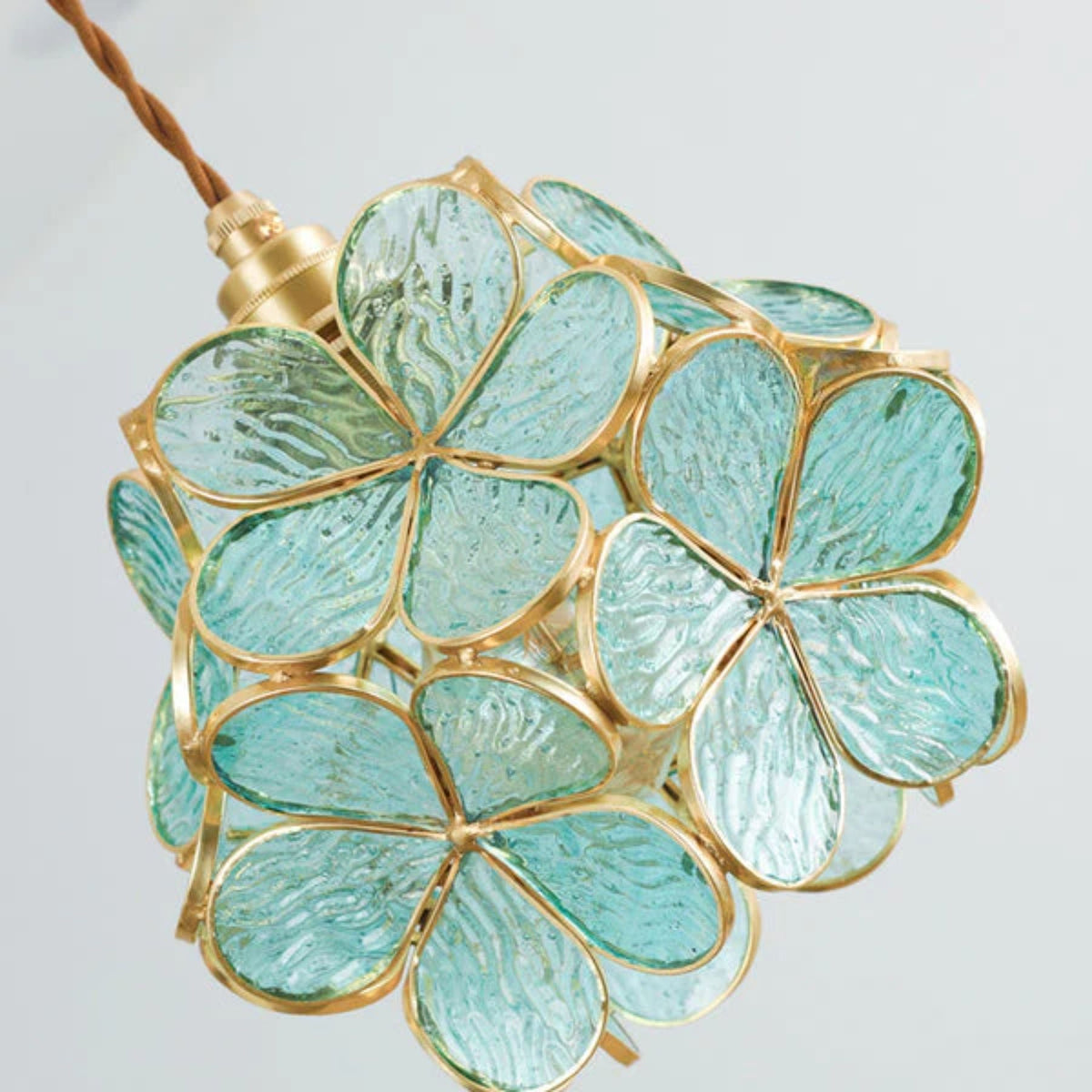 Floral Glass Hanging Light Fixture with Adjustable 59-Inch Cord E27 Socket Gold Brass Frame for Kitchen Table Bedroom Living Room Vintage-St