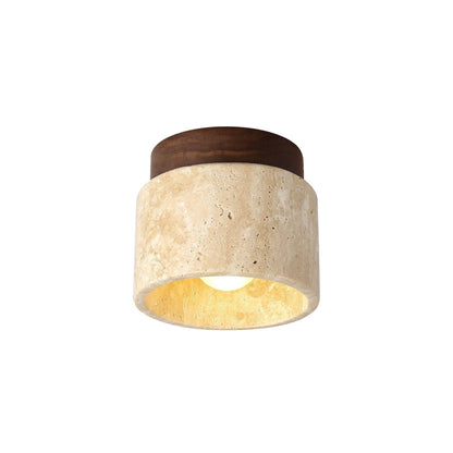 Lámpara de techo empotrada de piedra natural con detalle de madera, base E26, para dormitorio, entrada y sala de estar, accesorio de perfil bajo, iluminación ambiental superior