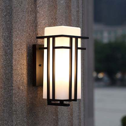 Outdoor Sconce Iron Frosted Glass E26 Socket Weatherproof Matte Black 60W Entryway Porch Garden Wall-Mount Fixture for Exterior Lighting