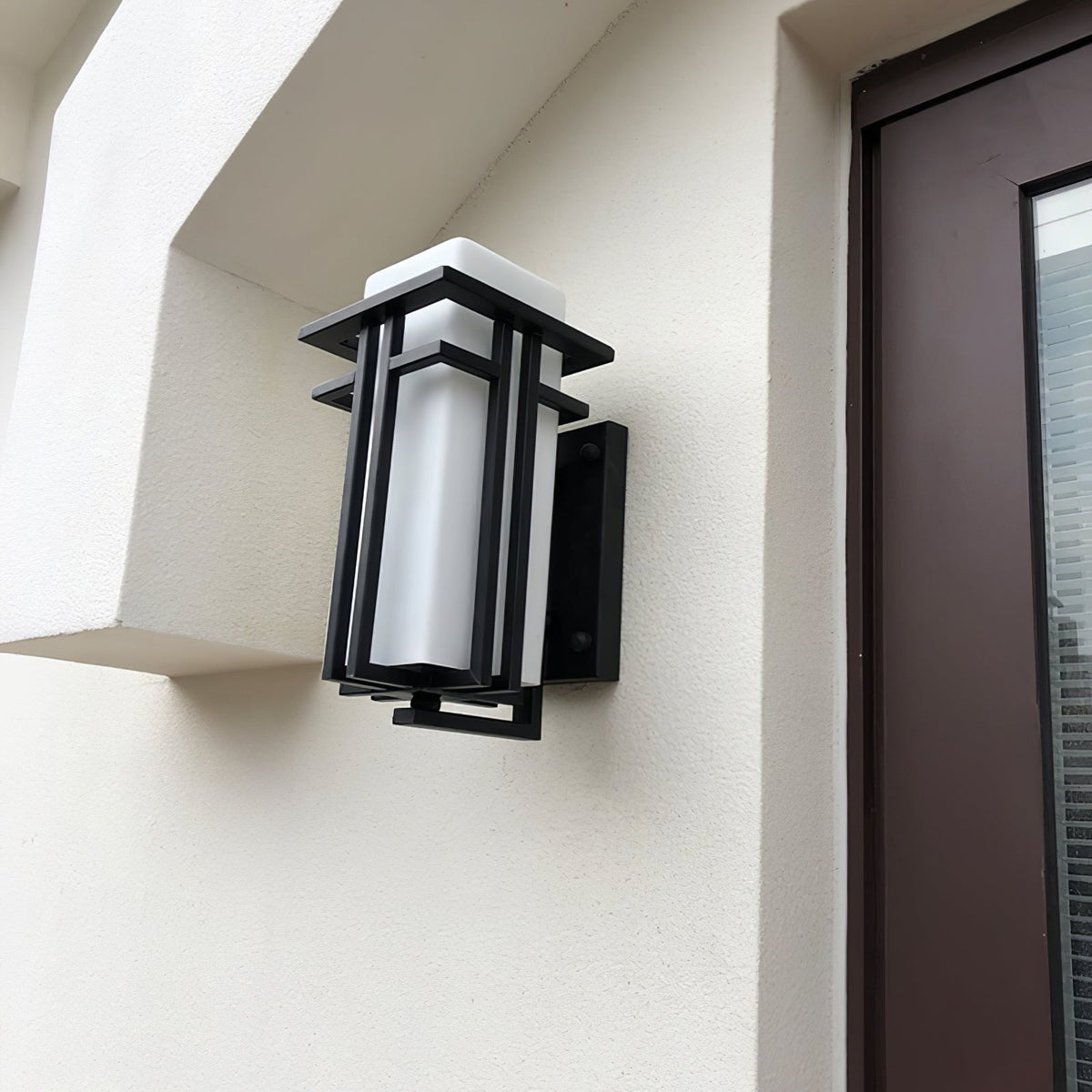 Outdoor Sconce Iron Frosted Glass E26 Socket Weatherproof Matte Black 60W Entryway Porch Garden Wall-Mount Fixture for Exterior Lighting