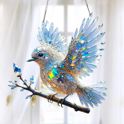 Adorno de cristal para ventana con forma de pájaro: decoración de luz reflectante para el hogar