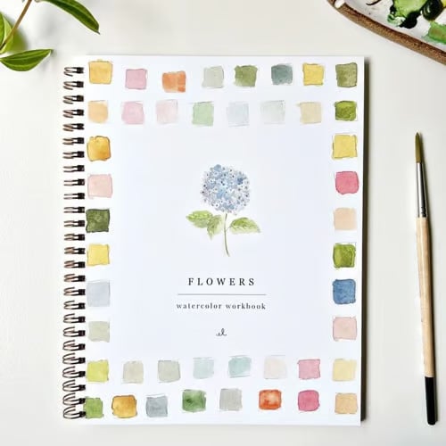 Watercolor Painting Workbook for Beginners with Step-by-Step Guided Lessons and Pre-Drawn Outlines, Complete Paint Set Included, Spiral-Boun