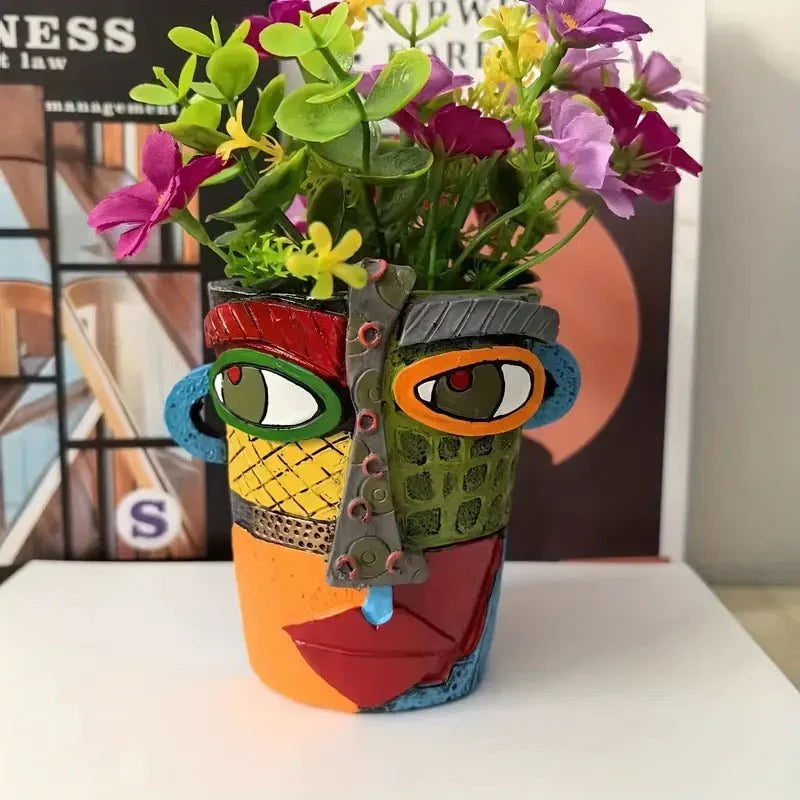 Maceta ArtMuse – Maceta con rostro abstracto – Decoración para interiores y exteriores