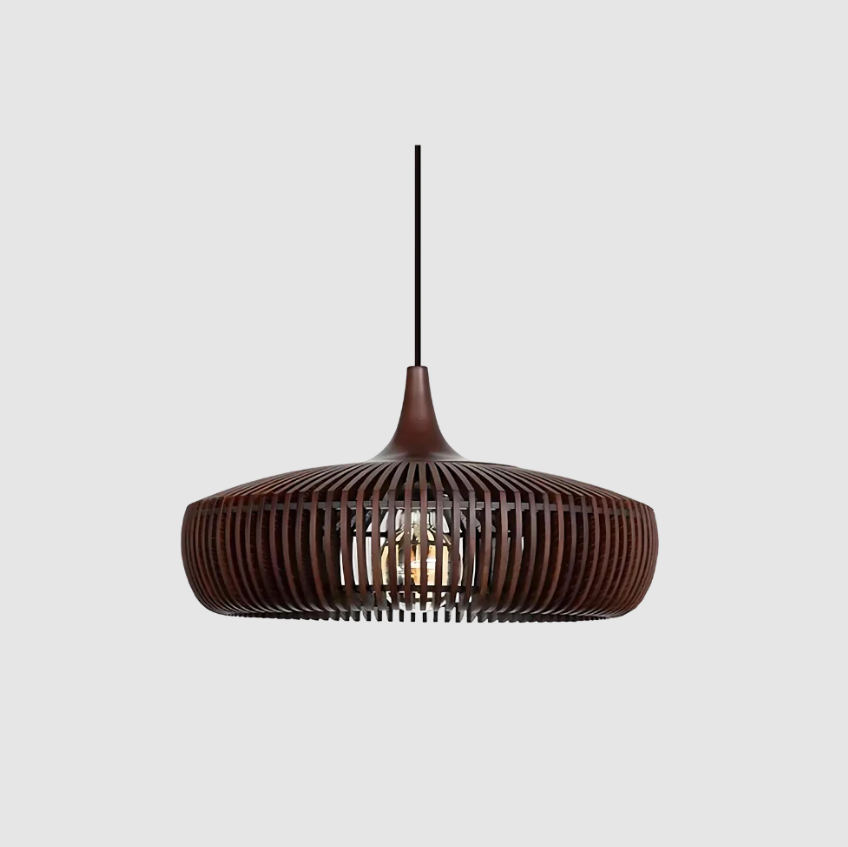 Wooden Ceiling Pendant Light 17 in Wide Scandinavian Minimalist Hanging Lamp for Dining Room Living Room Bedroom Natural Wood Cage Design E2