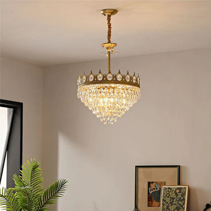 Sparkling Crystal Fixture with Iron Frame Gold Finish for Dining Room Entryway & Living Space Overhead Lighting 20 Inch Width