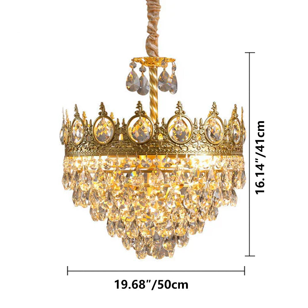 Sparkling Crystal Fixture with Iron Frame Gold Finish for Dining Room Entryway & Living Space Overhead Lighting 20 Inch Width