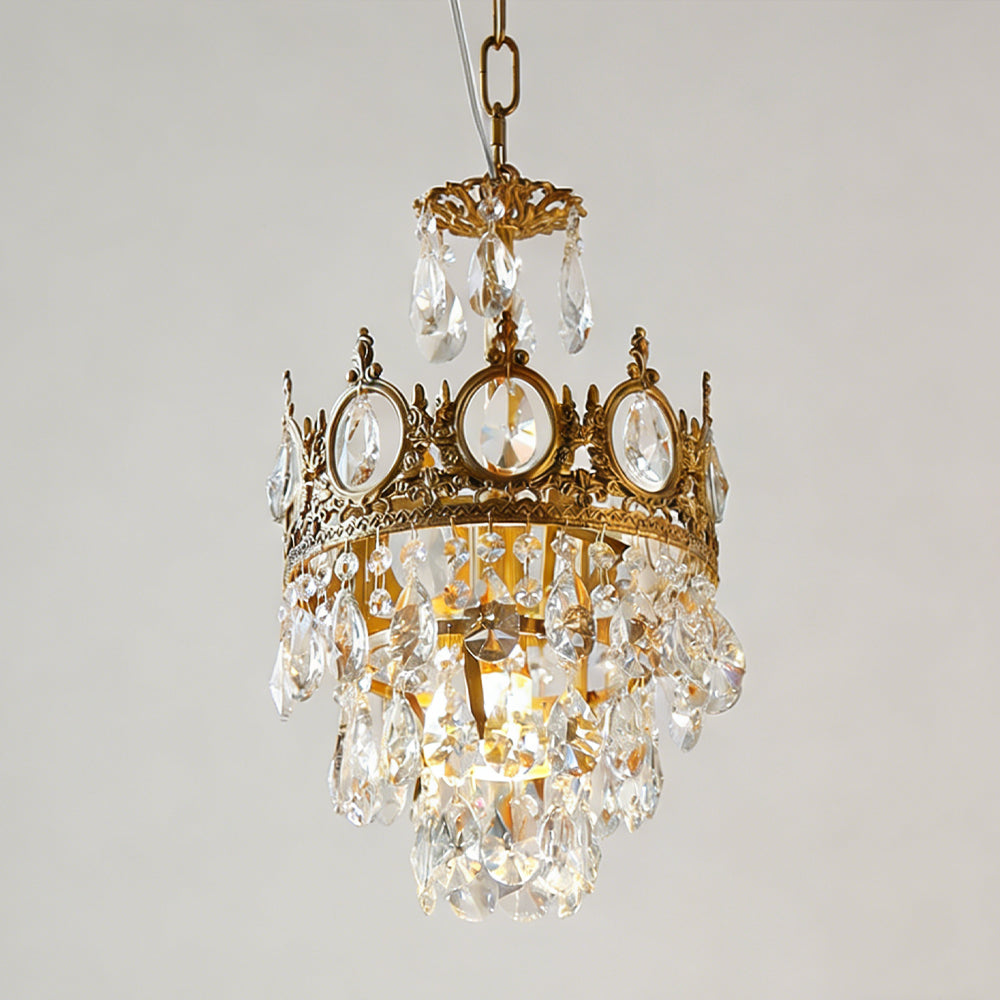 Sparkling Crystal Fixture with Iron Frame Gold Finish for Dining Room Entryway & Living Space Overhead Lighting 20 Inch Width