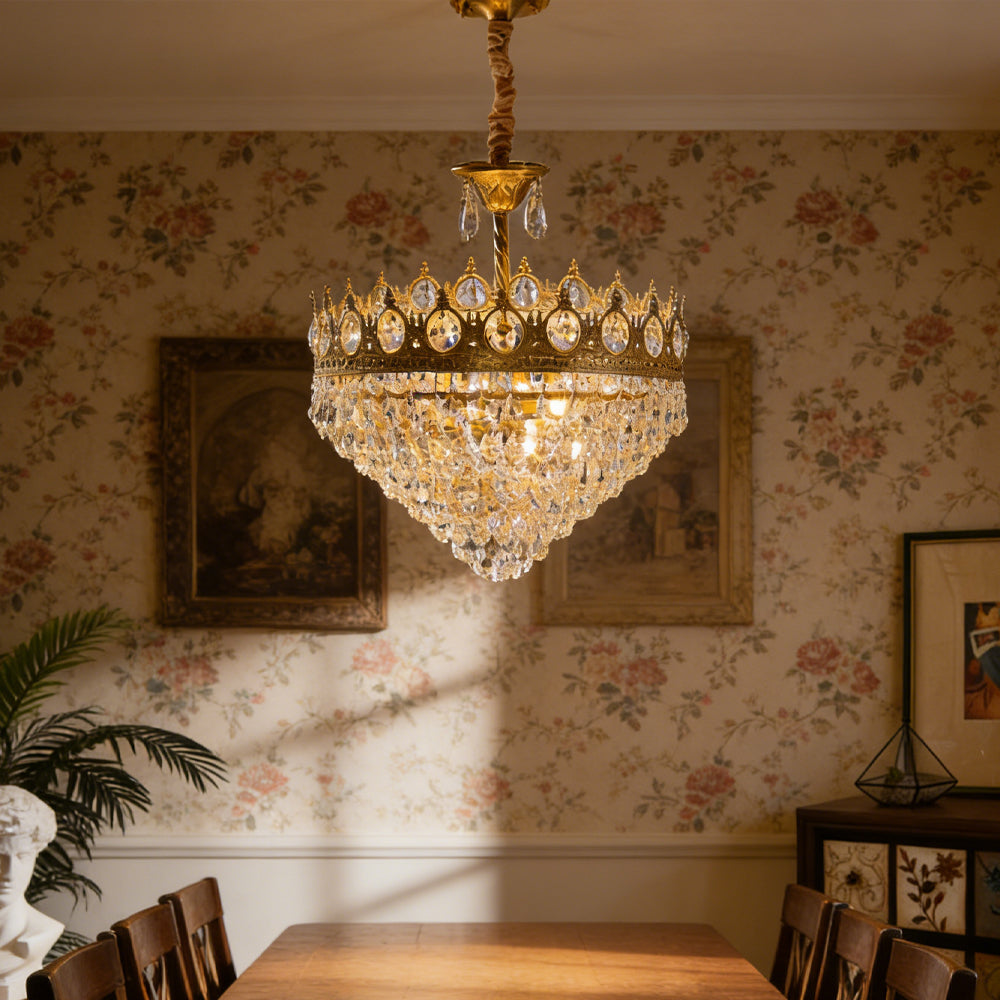 Sparkling Crystal Fixture with Iron Frame Gold Finish for Dining Room Entryway & Living Space Overhead Lighting 20 Inch Width