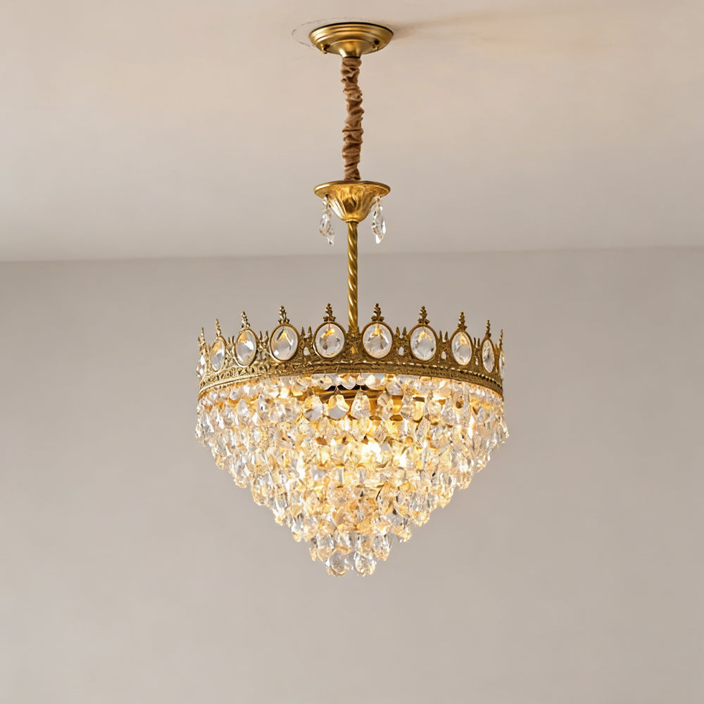 Sparkling Crystal Fixture with Iron Frame Gold Finish for Dining Room Entryway & Living Space Overhead Lighting 20 Inch Width