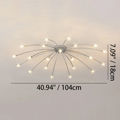 Semi Flush Mount Ceiling Light 24 Inch Glass & Metal LED Fixture for Bedroom Dining Room Contemporary Home Lighting