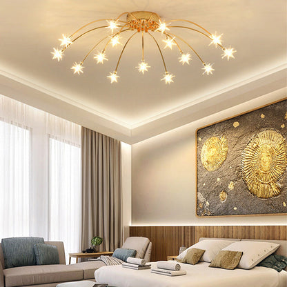 Semi Flush Mount Ceiling Light 24 Inch Glass & Metal LED Fixture for Bedroom Dining Room Contemporary Home Lighting