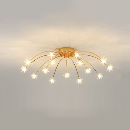 Lámpara de techo LED semiempotrada de metal y vidrio, 24-45 pulgadas de diámetro, para dormitorio, sala de estar y comedor, lámpara moderna de interior, 45W integrada