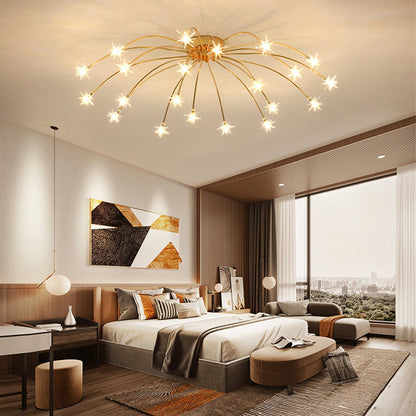 Semi Flush Mount Ceiling Light 24 Inch Glass & Metal LED Fixture for Bedroom Dining Room Contemporary Home Lighting