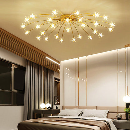 Semi Flush Mount Ceiling Light 24 Inch Glass & Metal LED Fixture for Bedroom Dining Room Contemporary Home Lighting