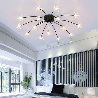 Semi Flush Mount Ceiling Light 24 Inch Glass & Metal LED Fixture for Bedroom Dining Room Contemporary Home Lighting