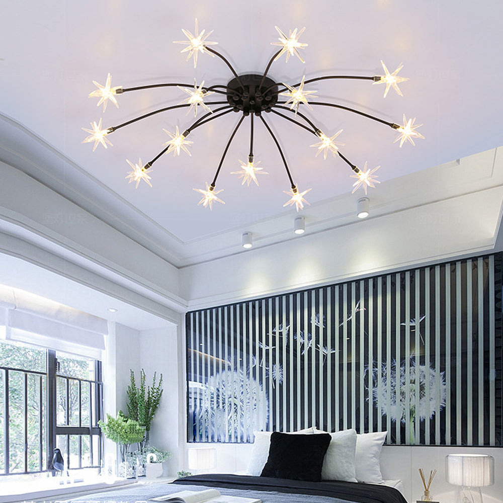 Lámpara de techo LED semiempotrada de metal y vidrio, 24-45 pulgadas de diámetro, para dormitorio, sala de estar y comedor, lámpara moderna de interior, 45W integrada