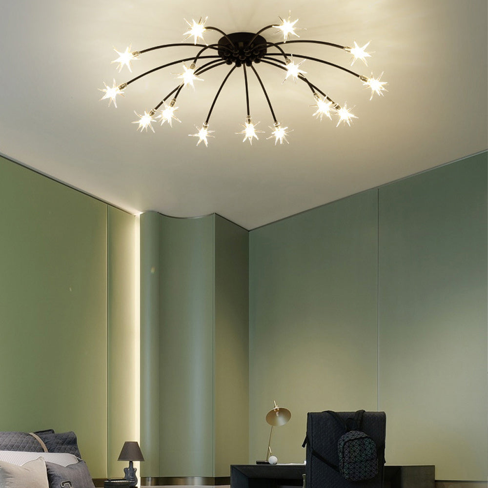 Semi Flush Mount Ceiling Light 24 Inch Glass & Metal LED Fixture for Bedroom Dining Room Contemporary Home Lighting