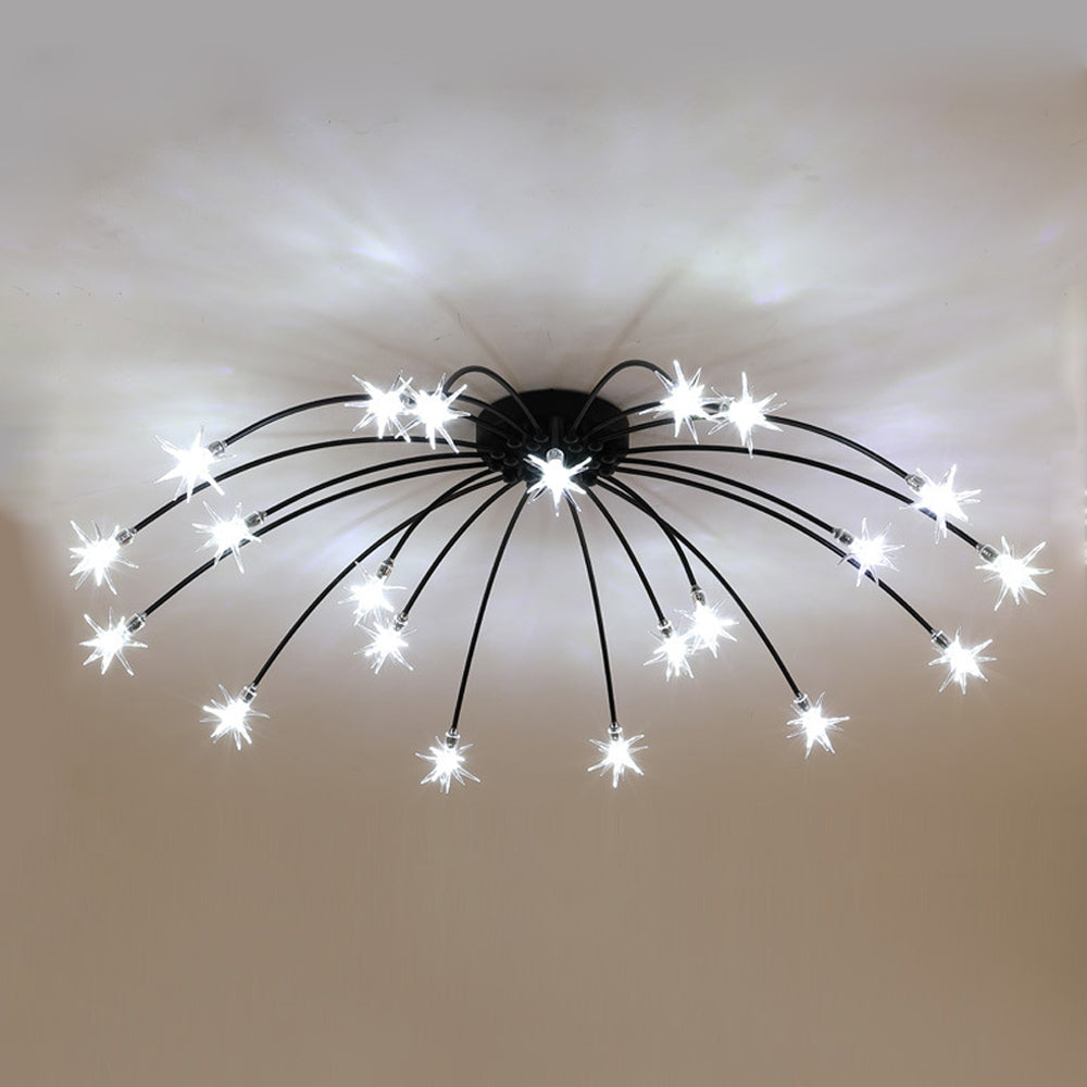 Semi Flush Mount Ceiling Light 24 Inch Glass & Metal LED Fixture for Bedroom Dining Room Contemporary Home Lighting