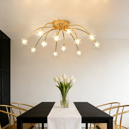 Semi Flush Mount Ceiling Light 24 Inch Glass & Metal LED Fixture for Bedroom Dining Room Contemporary Home Lighting