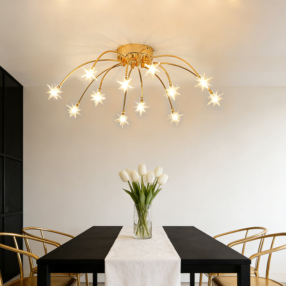 Lámpara de techo LED semiempotrada de metal y vidrio, 24-45 pulgadas de diámetro, para dormitorio, sala de estar y comedor, lámpara moderna de interior, 45W integrada