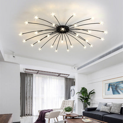 Semi Flush Mount Ceiling Light 24 Inch Glass & Metal LED Fixture for Bedroom Dining Room Contemporary Home Lighting