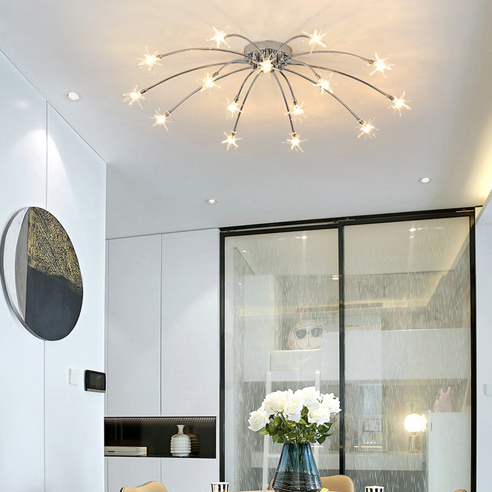 Semi-Flush LED Overhead Light Metal Glass 24-45 inch Diameter Adjustable Brightness Dining Room Living Room Bedroom Contemporary Home Ceilin