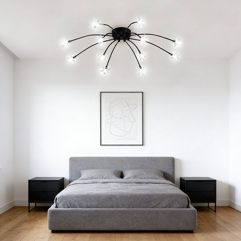 Lámpara de techo LED semiempotrada de metal y vidrio, 24-45 pulgadas de diámetro, para dormitorio, sala de estar y comedor, lámpara moderna de interior, 45W integrada