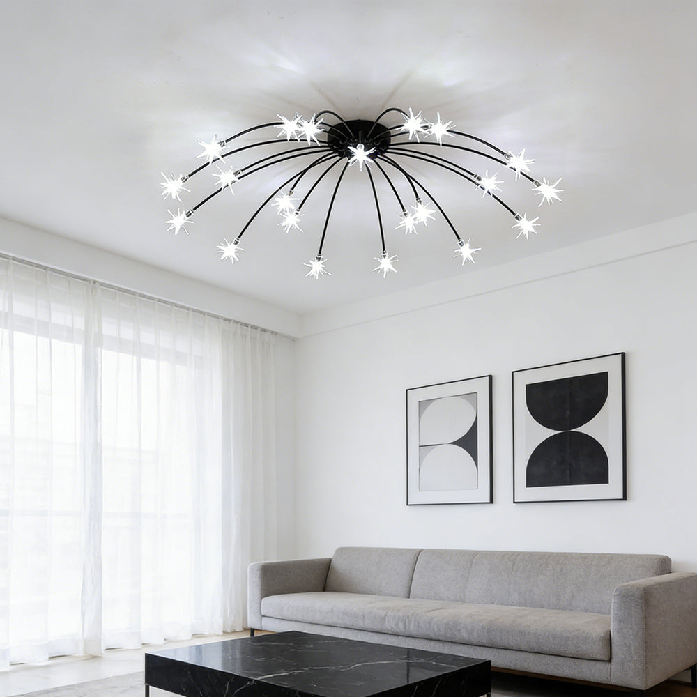 Semi Flush Mount Ceiling Light 24 Inch Glass & Metal LED Fixture for Bedroom Dining Room Contemporary Home Lighting