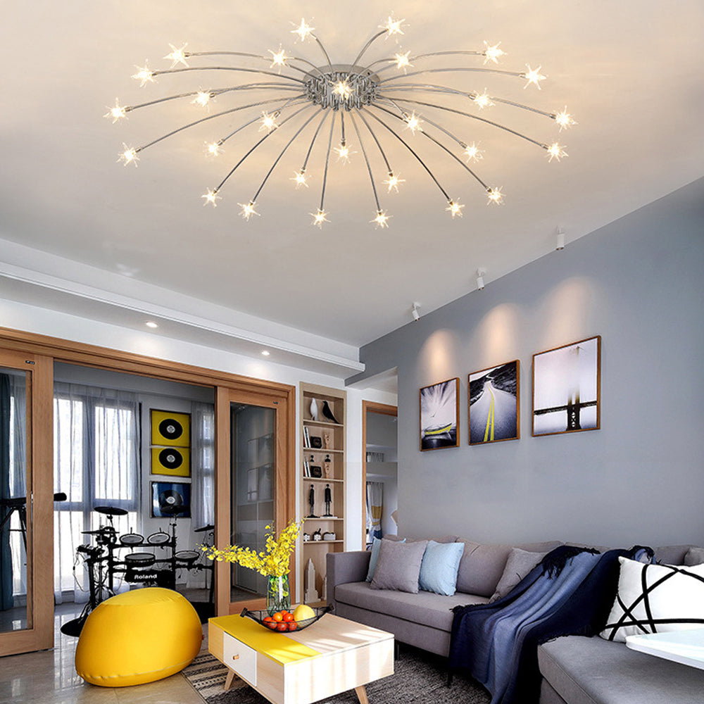Lámpara de techo LED semiempotrada de metal y vidrio, 24-45 pulgadas de diámetro, para dormitorio, sala de estar y comedor, lámpara moderna de interior, 45W integrada
