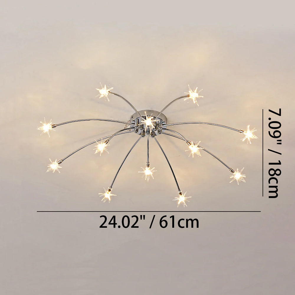 Semi Flush Mount Ceiling Light 24 Inch Glass & Metal LED Fixture for Bedroom Dining Room Contemporary Home Lighting