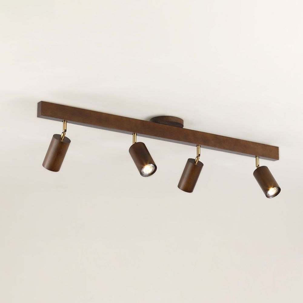 Wooden LED Track Lighting Fixture Natural Finish Adjustable Spots Ceiling Wall Mount Rail Light 7 to 47 Inch Modern Linear Spotlight Bar Din