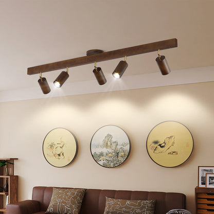Wooden LED Track Lighting Fixture Natural Finish Adjustable Spots Ceiling Wall Mount Rail Light 7 to 47 Inch Modern Linear Spotlight Bar Din