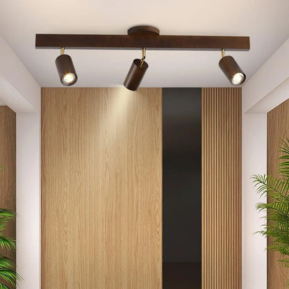Wooden LED Track Lighting Fixture Natural Finish Adjustable Spots Ceiling Wall Mount Rail Light 7 to 47 Inch Modern Linear Spotlight Bar Din