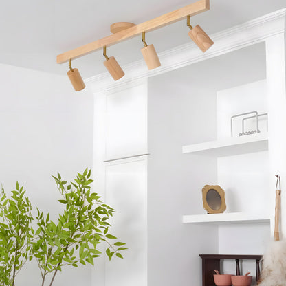 Wooden LED Track Lighting Fixture Natural Finish Adjustable Spots Ceiling Wall Mount Rail Light 7 to 47 Inch Modern Linear Spotlight Bar Din