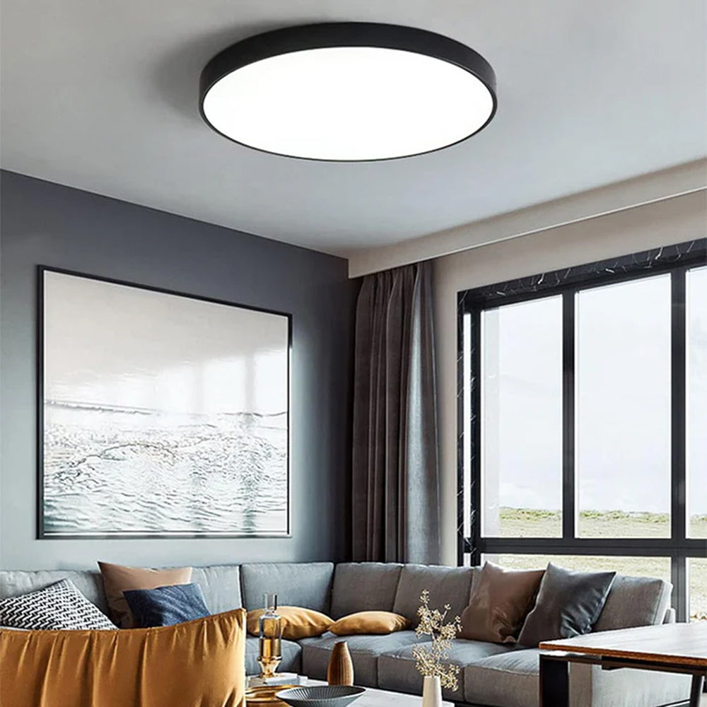 Lámpara de techo LED de perfil bajo, 16 pulgadas, redonda, con panel de acrílico para dormitorio, sala de estar y cocina, diseño contemporáneo ultradelgado, eficiente energéticamente